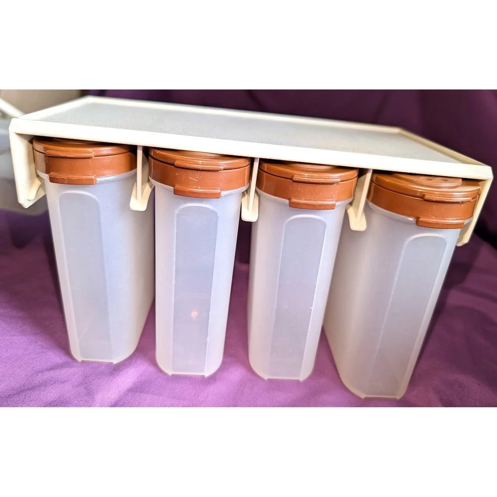 Vintage Tupperware Brown 8pc Modular Mates Spice Rack Wall Mount 1843 1845